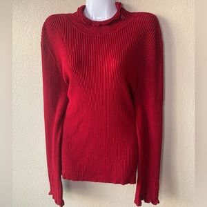 Nine & Co. Deep Brick Red Ribbed Scalloped Mock Neck Christmas Sweater Size XL